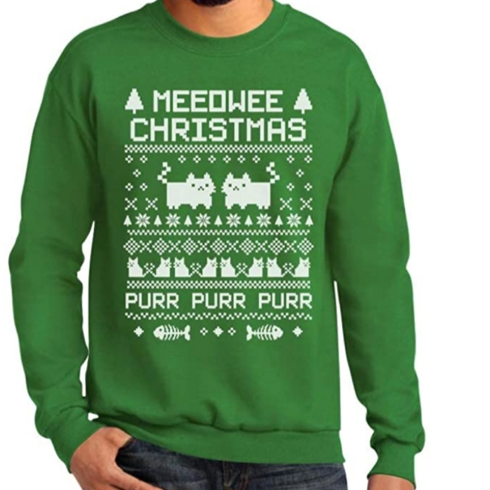 TStars unisex Meeowee Christmas Sweatshirt- green